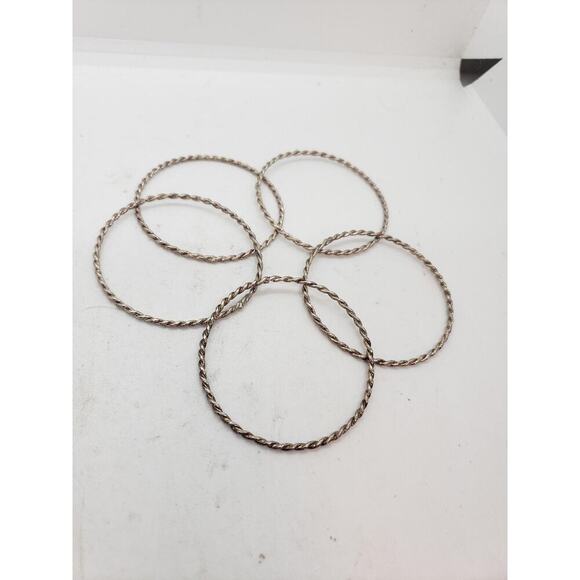 Vintage 10k White Gold Plated Rope Twist Bangle Bracelet Stackable 5 Pc Lot - Picture 5 of 7